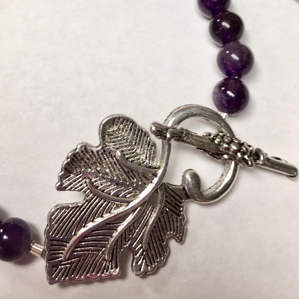 Genuine amethyst bracelet leaf clasp 6 1/2” wrist - Picture 3 of 6